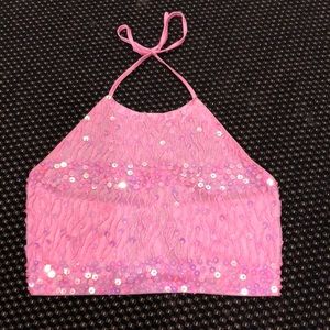 Beaded crop halter worn to oscars on red carpet